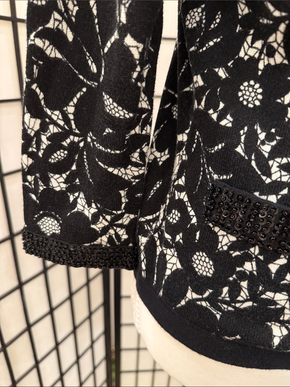 Spiegel Black and White Floral Knit Cardigan Sweater - Picture 3 of 3